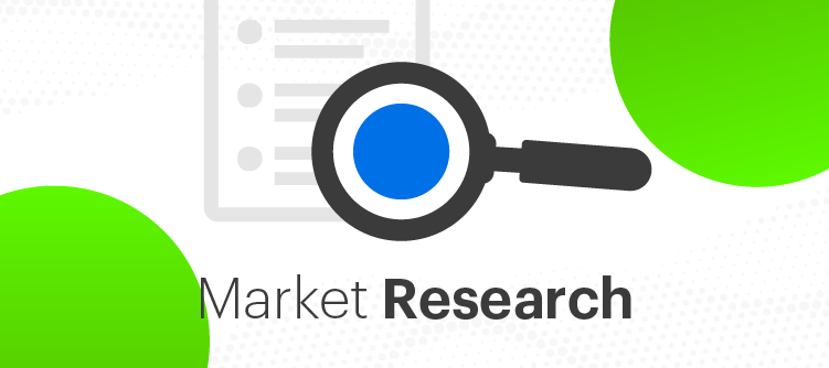 A magnifying glass over a clipboard to signify market research.