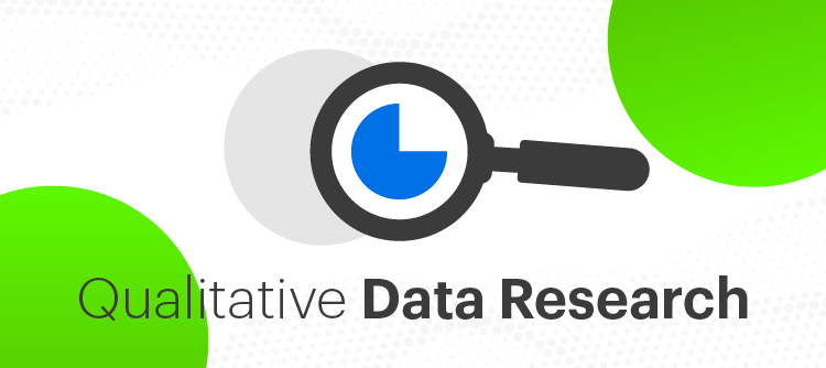 A pie chart inside a magnifying glass to illustrate analyzing qualitative data.