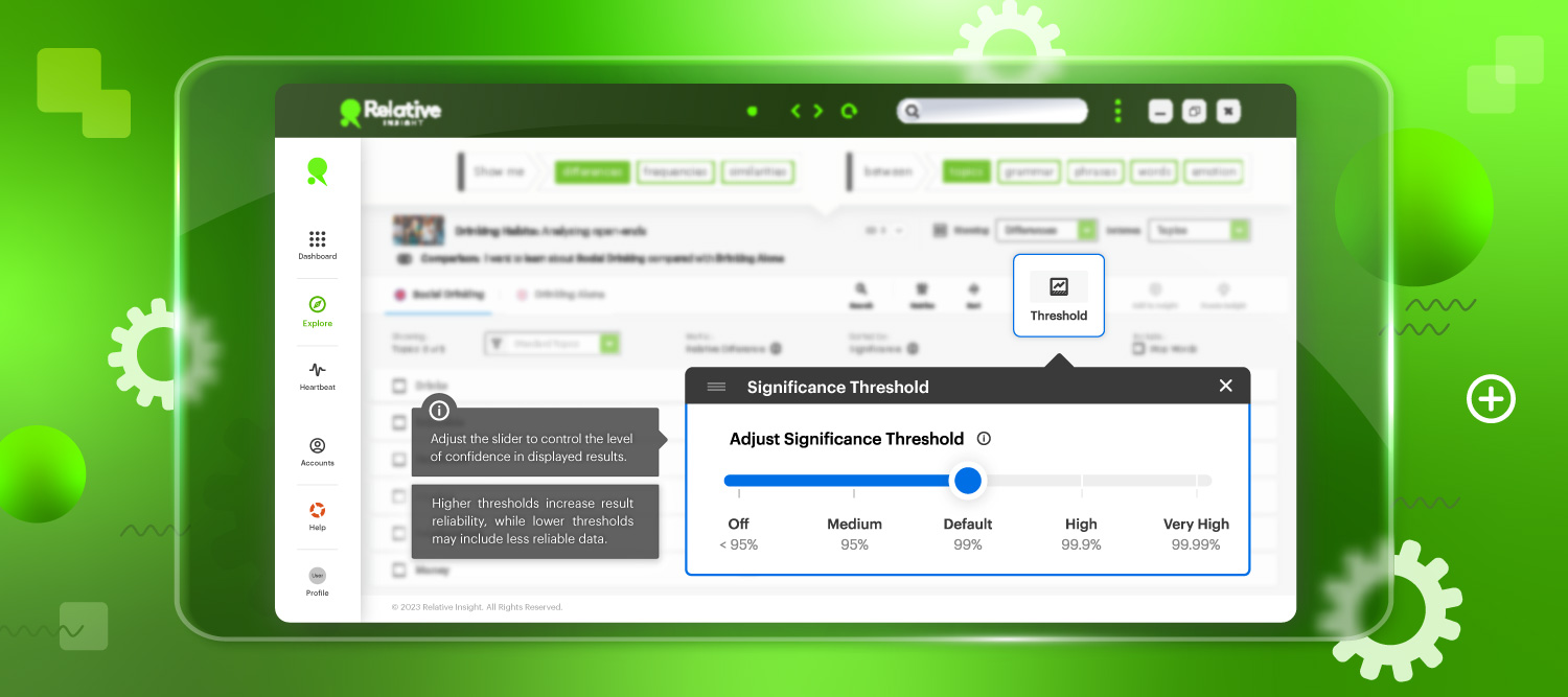 An image showing adjustment of the significance threshold in the Relative Insight platform.